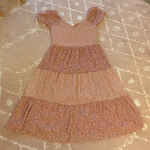 Pink floral polyester dress.